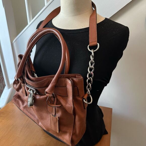 Michael Kors Tan Satchel with Silver Lock and Structured Design - Picture 3 of 12